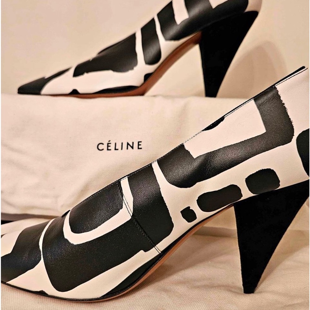 Céline NWB Op-Art V-neck leather pumps 40.5 NEW - Picture 3 of 8